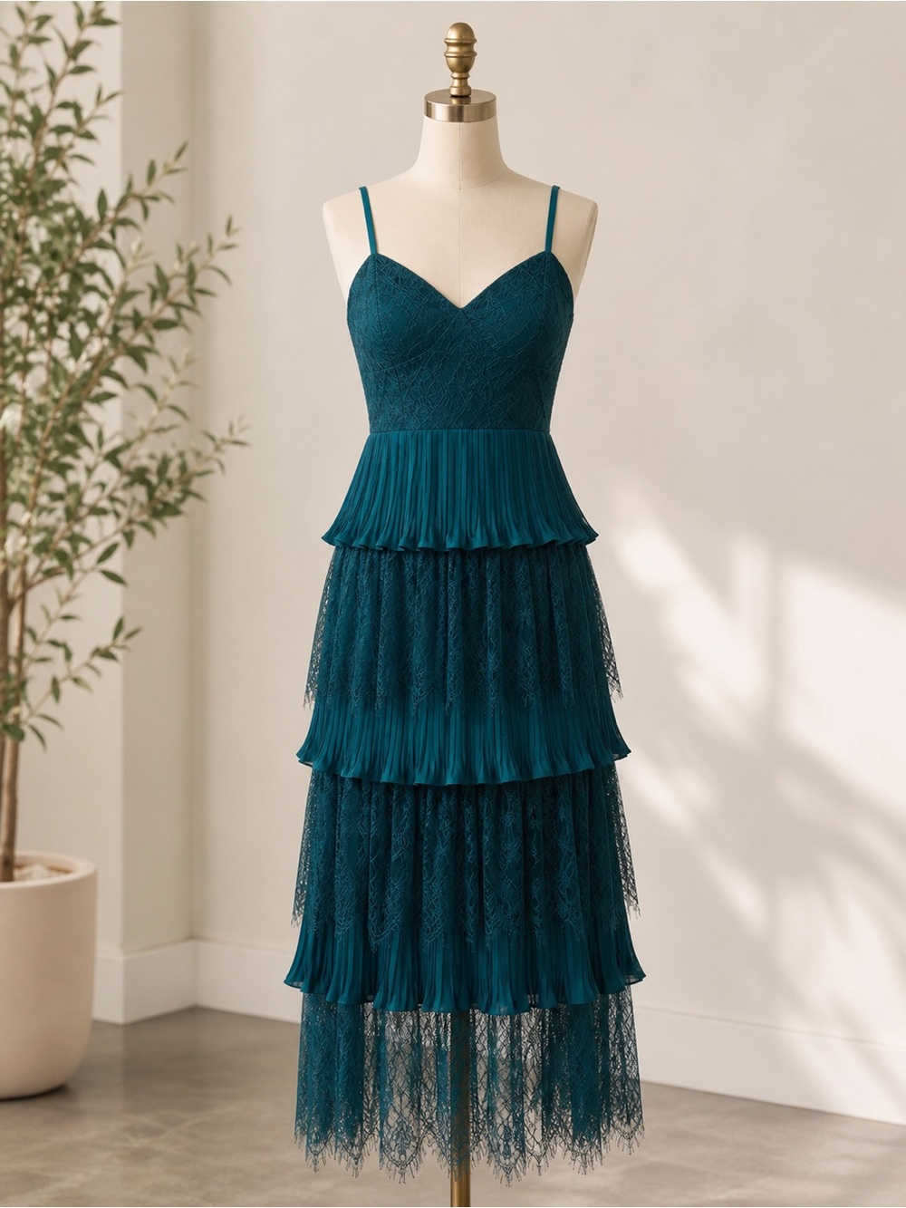 Lulus Emerald Green Tiered Lace Midi Dress S Wedding Guest Romantic - Picture 3 of 10